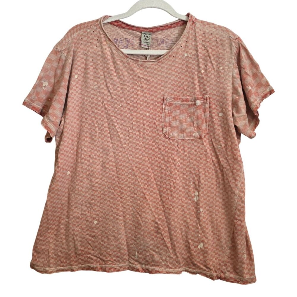 Magnolia Pearl NWT Orange Purple Paint Splatter Checker Pocket Shirt OS